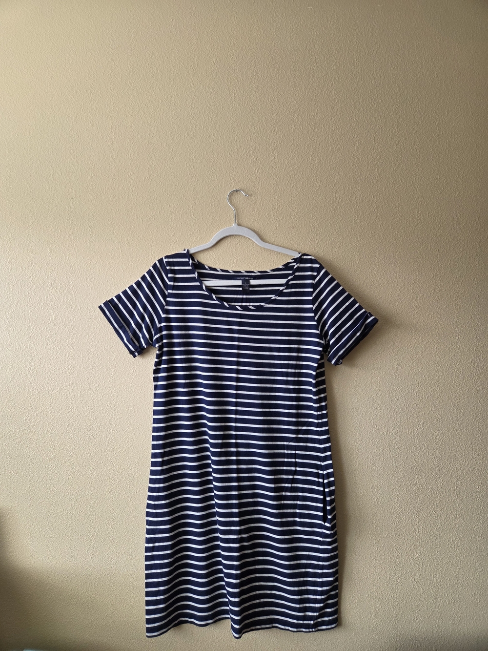 Lucky Brand Navy and White Striped Short Sleeve T-shirt Dress (Women's)